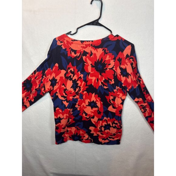 Tommy Hilfiger Womens Floral Cardigan Sweater L/G Red & Blue Cotton Blend Made I - Picture 9 of 10